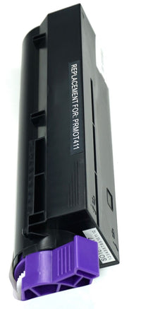 This is the left side view of the Okidata 44574701 black replacement laserjet toner cartridge by NXT Premium toner