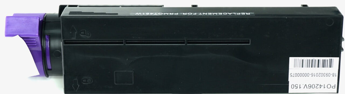 This is the back view of the Okidata 44992405 black replacement laserjet toner cartridge by NXT Premium toner