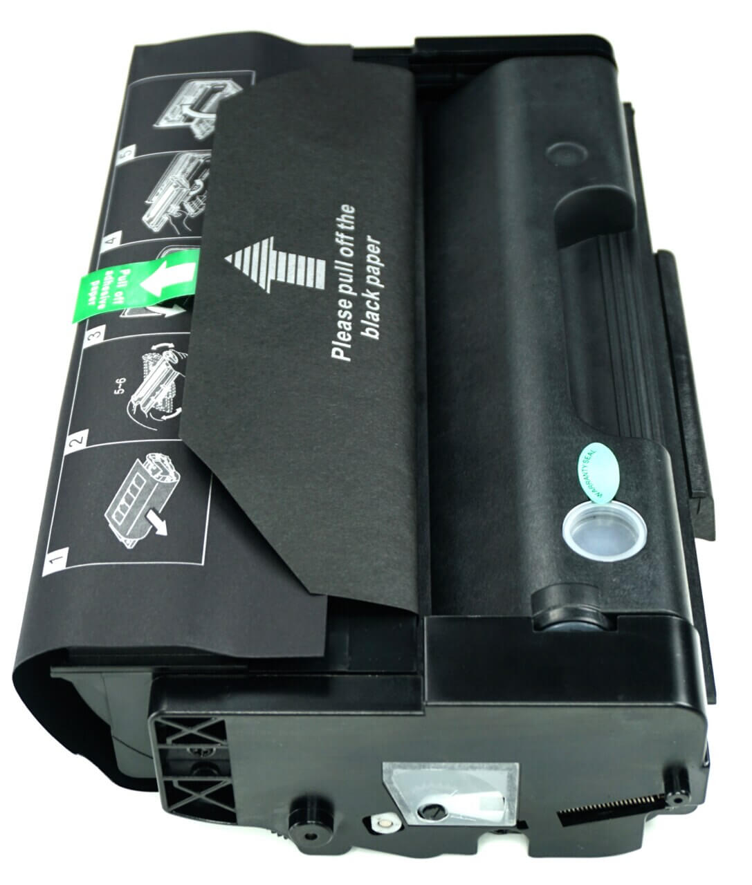 This is the left side view of the Ricoh Aficio SP3500 black replacement laserjet toner cartridge by NXT Premium toner