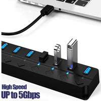 USB Hub with LED Indicators and Individual On Off Switches, 7 Port (Plugged in)