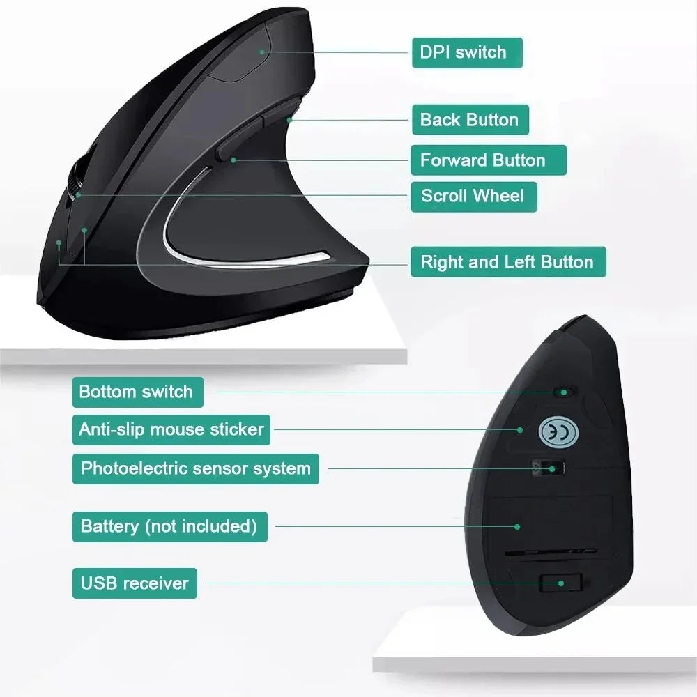 Monroe Ergonomic Vertical Wireless Mouse with Adjustable DPI