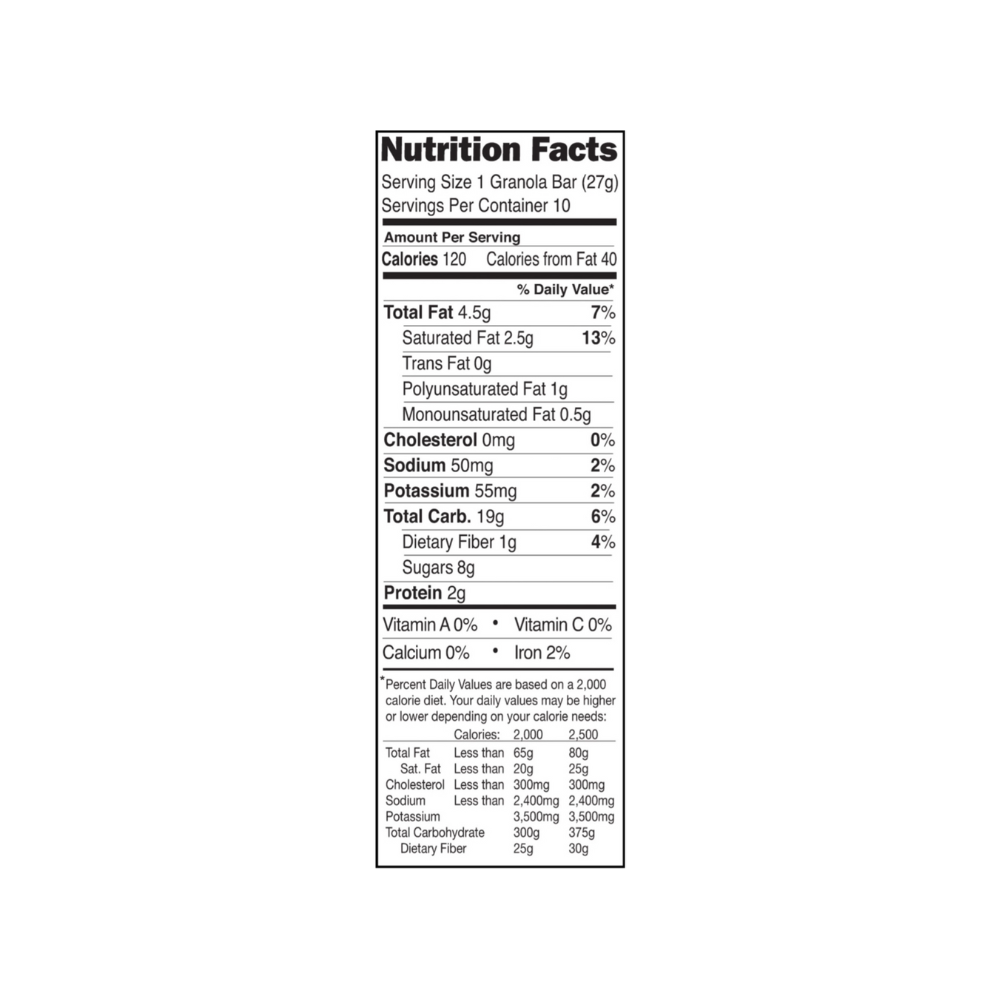 Sunbelt Bakery Oat and Honey Chewy Granola Bars (Nutritional Info)