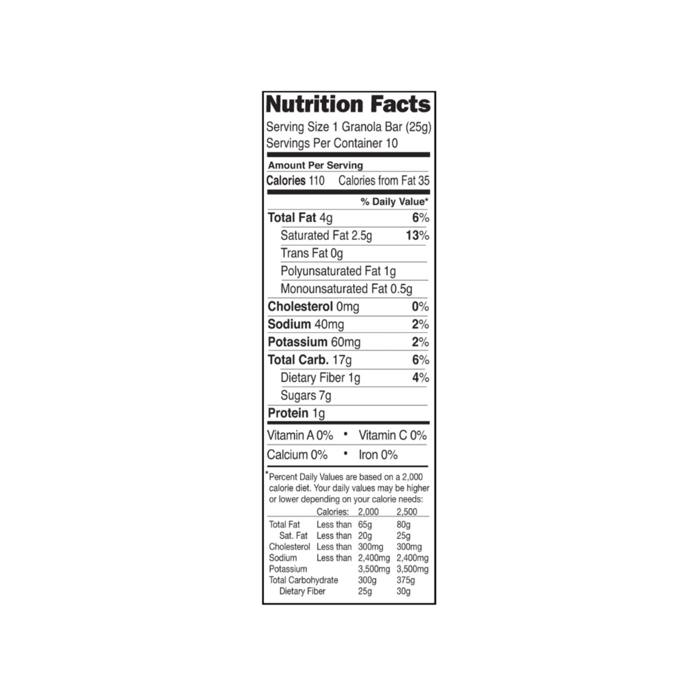 Sunbelt Bakery Banana Oat Chewy Granola Bars (Nutritional Info)