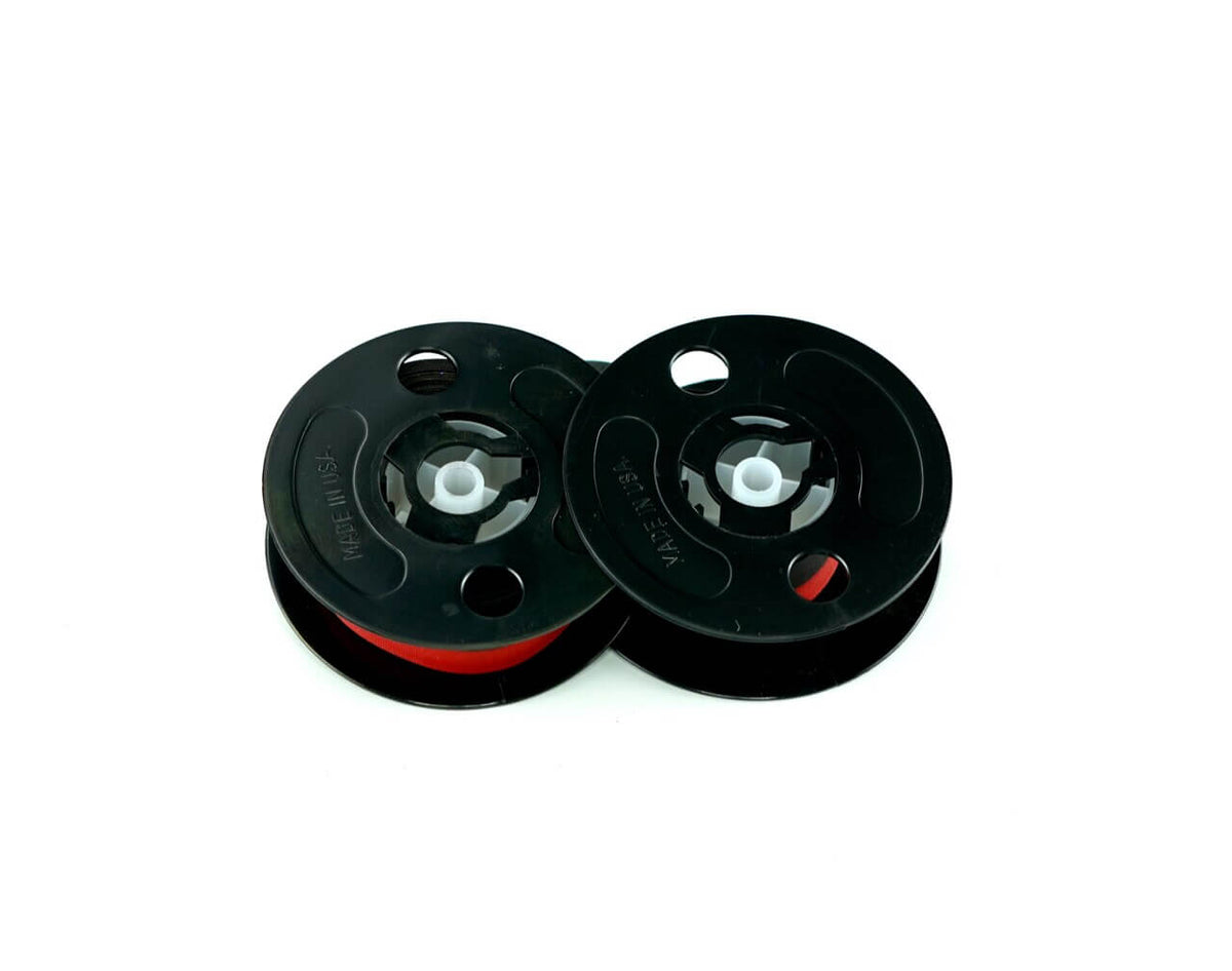 Side view of GRC T2 black and red universal typewriter cloth ribbon