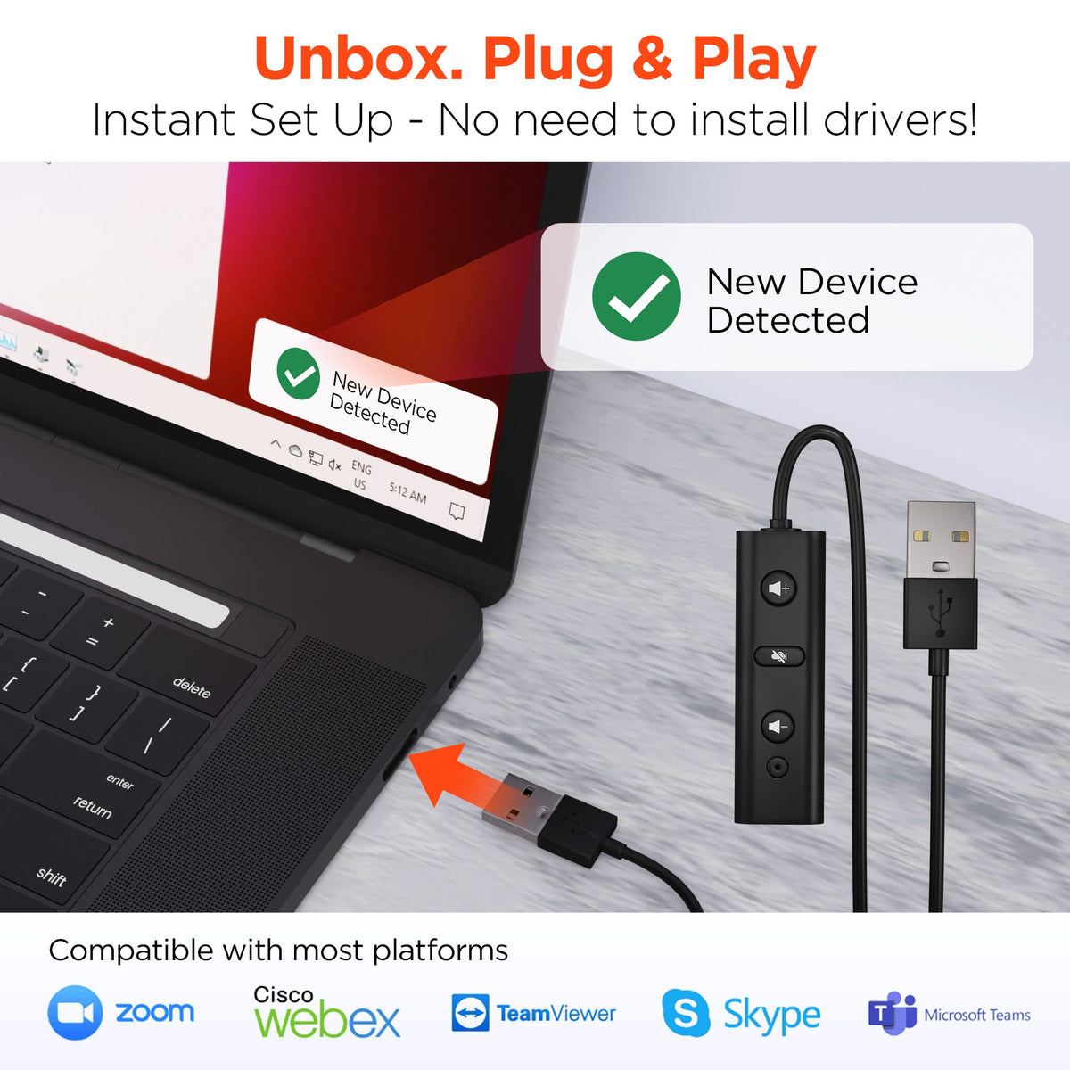 HyperGear V100 Wired Office Headset with USB Adapter and 6 Ft Cord